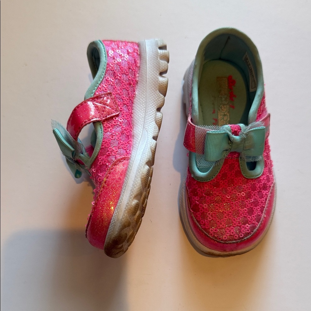Skechers Memory Bitty Bow Kids Pink and Blue Sequin Shoes